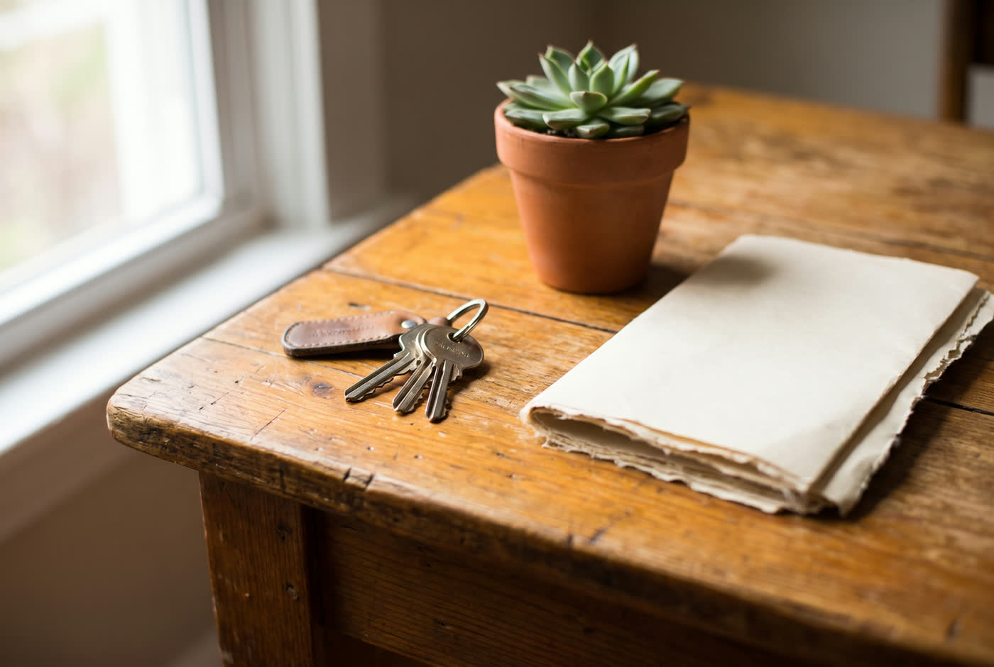 House keys on a table beside paperwork — first home purchase in Yuba City
