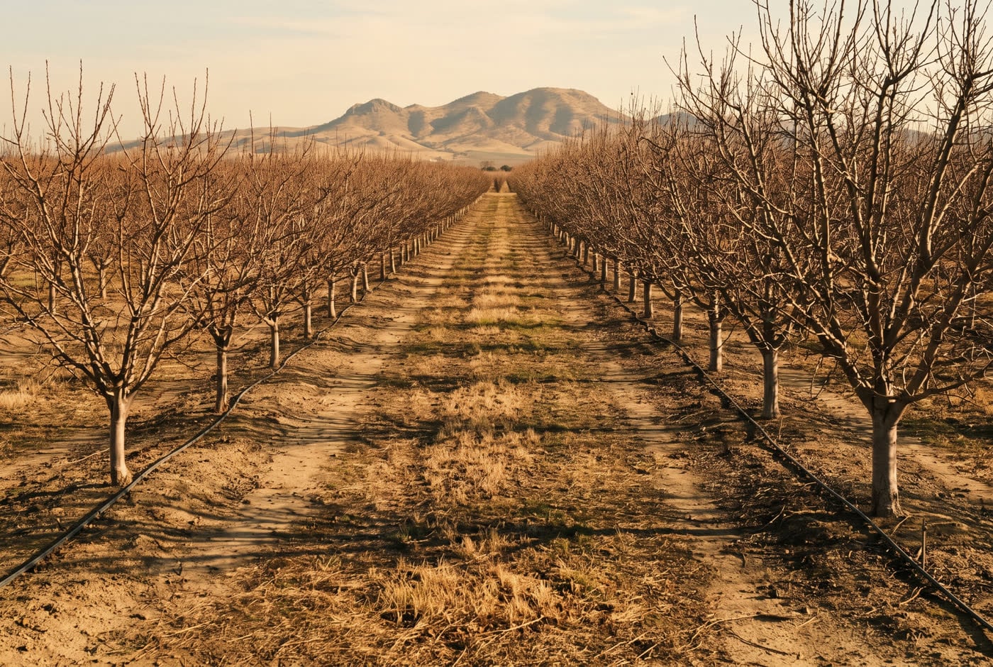 Orchards and farmland in the Yuba-Sutter valley at sunrise